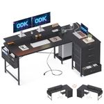 ODK Corner Desk with Drawers, L Shaped Computer Desk with USB Charging Port & Power Outlet, Home Office Desk with Monitor Stand and PC Stand, 63 Inch Gaming Desks Workstations, Black