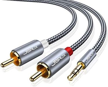 JSAUX RCA to 3.5mm Cable, 【25ft/7.5M】 Aux to RCA Headphone Male to Male Jack Adapter Nylon Braided 1/8 to RCA Audio Y Cord for Smartphones, MP3, Tablets, Speakers, HDTV -Grey