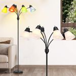 CNXIN 5 Light Floor Lamp with Adjustable Gooseneck Multi Head Standing Lamp with Multicolored Lamp Shades Stand up Lamps with E26 Base Floor Lamps for Living Room, Bedroom, Bulbs Not Included, Black