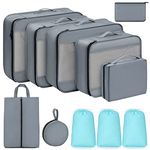 DIMJ 11 Pcs Packing Cubes for Suitcase, Travel Luggage Organiser Bags, Large Capacity Packing Organisers, Travel Essential Bag with Shoe Storage Bags Laundry Bag, Grey