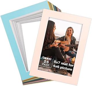 AUEAR, 25 Pack Mix Color Pre-Cut 5x7 Picture Mats for 4x6 Photos/Prints - White Core Bevel Cut Acid Free Frame Mattes