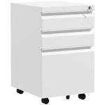 Vinsetto Mobile Vertical Filing Cabinet with Lock, 3-Drawer Steel File Cabinet with Adjustable Hanging Bar for Letter, A4 and Legal Size, White