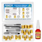 PONEYA Spark Plug Thread Repair Kit, 28 PCS 4 Sizes High Speed Steel Tap and 5 Sizes Insert, All in One Repair Tools Set with Storage Case for The Most Trucks Cars Engines Broken Cylinders Repair