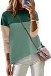 Zeagoo Womens Fall Fashion 2024 Color Block Long Sleeve Shirts Crewneck Knit Casual Loose Pullover Sweaters Tops Green M