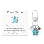 Travel Turtle Keychain, Cute Turtle Keyring with Red Gemstone & Encouragement Card Creative Name Initials Sea Turtle Pendants Good Luck Key Chain Gift for Family Friends (B)