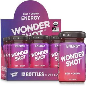 Wonder Shot Organic Beet and Cherry Shots for Quick Energy Boost, 2oz (12 Pack) Easy to Drink Beet Juice for High Blood Pressure