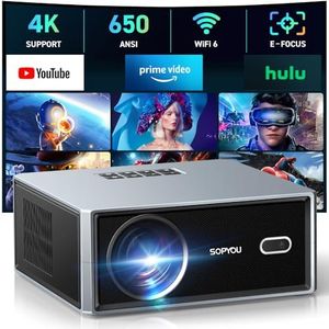 [Electric Focus/Auto Keystone] Projector with WiFi and Bluetooth, 650 ANSI Native 1080P 4K Support Outdoor Movie Projectors Max 450" Display, SOPYOU Home Theater Projector for iOS/Android/TV Stick