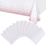 YAYODS 12Pack Plastic Disposable Tablecloths, 54" x 108" White and Rose Gold Dot Confetti Rectangular Table cloths for Parties, Wedding, Birthday, Christmas, Table Cover for Indoor or Outdoor