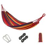 Single Camping Hammock 660lb, Thickened 320G Durable Canvas Fabric, Comes with Two Anti-Roll Balance Beams and Sturdy Metal Knot Tree Straps, Suitable for Backpacking, Beach, Backyard, etc