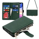 SunYoo for iPhone 11 Zipper Wallet Case,[9 Card Holder][Wrist Strap] Premium Leather Protective Cover Card Slot Flip Kickstand Women Lanyard Strap Wristlet for iPhone 11 -Green