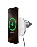 Belkin MagSafe-Compatible Wireless Car Charger 15W, Fast Charging Wireless Charger - Powerful Magnetic Vent Holder for iPhone 17, 16, 15, 14, 13 Series, Pixel 10, Secure Car Phone Mount - White
