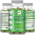 B BEWORTHS Organic Sea Moss Capsules, Irish Sea Moss Capsules Powder with Burdock Root, Bladderwrack and Black Pepper for Immune System, Cleanse & Thyroid Supplement, Irish Seamoss Pills Gel - Vegan