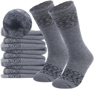 Sunew Women’s Warm Thermal Socks,Fur Lined Boot Heavy Insulated Heated Thick Slipper Socks for Extreme Temperature, Indoors Outdoors Skiing Christmas Socks,4 Pair Dark Grey Rhombus Large