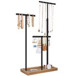 SONGMICS 2-in-1 Jewelry Display Stand Holder, Jewelry Rack Tree, Rustic Brown and Black UJJS016B01