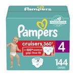 Pampers Cruisers 360° Fit Pull on diapers, size 4, 144 count, Disposable Diapers with Stretchy Waistband