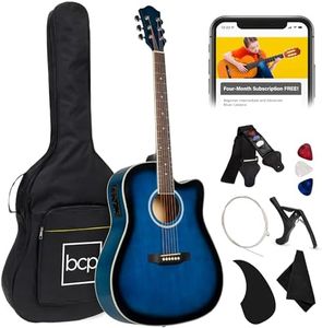 Best Choice Products Beginner Acoustic Electric Guitar Starter Set 41in w/All Wood Cutaway Design, Case, Strap, Picks - Blue