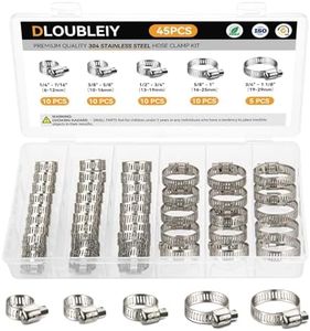 DLOUBLEIY 45PCS Hose Clamp Assortment Kit - Stainless Steel Hose Clamps with Worm Gear, Adjustable 1/4'' to 1-1/8'' (6-29mm) for Plumbing, Automotive, and Mechanical Applications