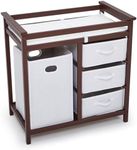 Wooden Baby Changing Table, Diaper Changing Table, Infant Diaper Changing Station Dresser with Laundry Hamper, 3 Drawer Basket and Changing Pad