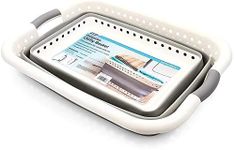 Camco Collapsible Utility Laundry Basket - Waterproof Design Easily Fits Into Compact Spaces | Great for Traveling, RVs, Trailers Camping, Dorms, Small Spaces and More - (51903), White/Gray , Large