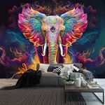 FENDROM Psychedelic Elephant Tapestry Trippy Bohemian Indian Watercolor Elephant Wall Art Aesthetic Colorful Cloud Spiritual Wall Hanging Meditation Tapestry for Bedroom Living Room Dorm