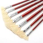 GACDR Fan Brush for Painting, 7 Pieces Fan Brush Set with Hog Bristle Natural Hair and Long Wood Handle, Professional Artist Fan Brushes for Acrylic Painting,Oil Watercolor Painting