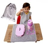 Waterproof & Light Weight Aprons with Table Mat & Leakproof Lunch Box Bag for (5-7 Years) Kids - Grey Color