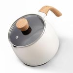 LISOS 2.5 Quart Non-stick Sauce Pan with Lid,Small Milk Pots for Cooking with Pour Spout,Aluminum stock Pot Wood Handle for kitchen,PFAS-Free,White