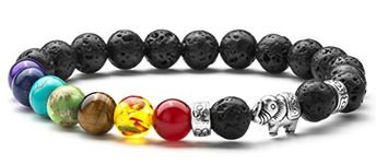 Hamoery Men Women 8mm Lava Rock Beads Bracelet Stone Agate Bracelet Bangle,Elephant (Lava Chakra)