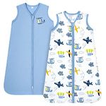 TILLYOU Sleep Sack - Cotton Wearable Blanket Baby 2-Pack Set, Fits Infant Newborn Age 0-6 Months, Plane Helicopter