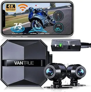 Vantrue F1 Motorcycle 4K Front and Rear Dash Cam, 4K + 1080P Motorcycle Camera, GPS, Full Body Waterproof, Wi-Fi, 160°Wide Angle, Enhanced Night Vision, G-Sensor, Parking Mode, Support 512GB Max