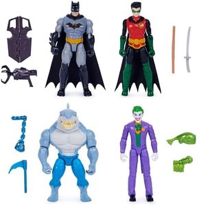 DC Comics, Batman et Robin Contre The Joker et King Shark, Figurines articulées de 10 cm, Jouets pour garçons et Filles à partir de 3 Ans