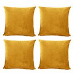 Hafaa Velvet Cushions with Covers Included Sets 8 (4 Ochre Cushion Covers, 4 Cushion Inserts 45cm x 45cm) Luxury Decorative Fluffy Square Throw Pillow Case Sofa Cushion with Invisible Zipper