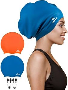 2 Pack Extra Large Swim Cap for Braids and Dreadlocks, Silicone Swimming Caps for Long Hair, Weaves, Extensions, Curls & Afros, Waterproof Adult Swim Hats Bathing Caps for Women Men(Orange+Navy)