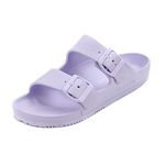 VICT POPU Womens Sandals Open Toe Adjustable Double Buckle Strap Waterproof EVA Footbed Arch Support Mules Slides Light Purple UK 6