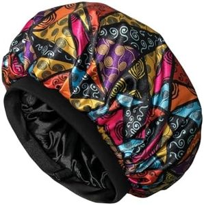 CAPLORD Satin Bonnet Adjustable Sleeping Silk Bonnet Black Women Men Double Layer Satin Lined Sleep Cap Sleeping Hair Wrap Silk Hair Curly Large Braids Cover Bonnets Night Head Scarf Protect