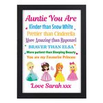 Christmas Gifts for Auntie Aunt Aunty Princess PERSONALISED Xmas for Her - PERSONALISED with ANY NAME and ANY RECIPIENT - Black or White Framed A5, A4, A3 Prints or 18mm Wooden Blocks