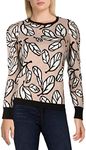 Anne Klein Womens Printed Ribbed Trim Pullover Sweater, Latte Combo, Small