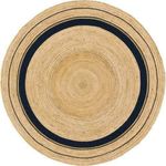 Vipanth Exports Natural Jute Rug Hand Braided Round Area Rug Handmade Rug for Home Decor (3 Feet Round (36 x 36 Inches), Beige + Black Line) (VP501RJWB)