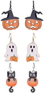 Lux Accessories Spooky Ghost Carved Pumpkin Cat Goldtone Silvertone Hem Dangle Earrings