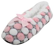 Atania Ladies Ballet Style Plush Slipper Socks Pink Dots S/M