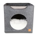 Otto & Scout Premium Grey Recycled Felt Cat Bed, Washable Cushion, Fits Ikea® Units | Foldable, Strong, Comfortable 2-in-1 Cat Cube (Round Hole)