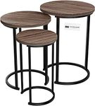 Lavish Home 80-FNT-4 Round Nesting Set of 3, Modern Woodgrain Look with Black Base for Living Room Coffee Tables or Nightstands-Accent Home Furniture, Brown, 18D x 18W x 24.5H in