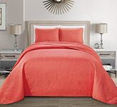 MK Home Mk Collection Solid Embossed Bedspread Bed Cover Over Size (Coral, King/California King)