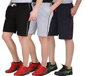 CHECKERSBAY Men's Cotton Shorts(3S-00-BLGRNA Black,Grey,Navy) Pack of 3 (Small)