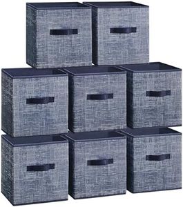 SONGMICS Storage Cubes, 11-Inch Non-Woven Fabric Bins with Double Handles, Set of 8, Closet Organizers for Shelves, Foldable, for Clothes, Misty Blue UROB826I01