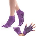 ThreeH Yoga Socks and Gloves Set Non-slip for Women Yoga Dance and Pilates with Toes Size4.5-7