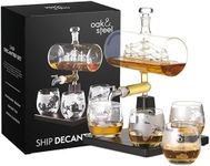 Oak & Steel 35oz/ 1000ml Ship In a Bottle Whiskey Decanter Sets for Men - Wine Decanter Set with Glasses of 4, Whiskey Dispenser & Stand for Whiskey, Bourbon, Vodka, Tequila - Gifts for Men & Husband