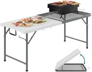 YITAHOME 2-in-1 Metal Folding Table for Grill 6Ft Design for Camping, Heavy Duty Folding Grill Table for Outside, Cooking, BBQ, and Picnics, White