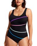 Delimira Women's One Piece Swimming Costume Plus Size Padded Swimwear Tummy Control Swimsuit Black 14