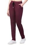 BLUECON Women's Athletic Running Trackpants with Side Pockets Plazo Pants Open Bottom Straight Leg Maroon